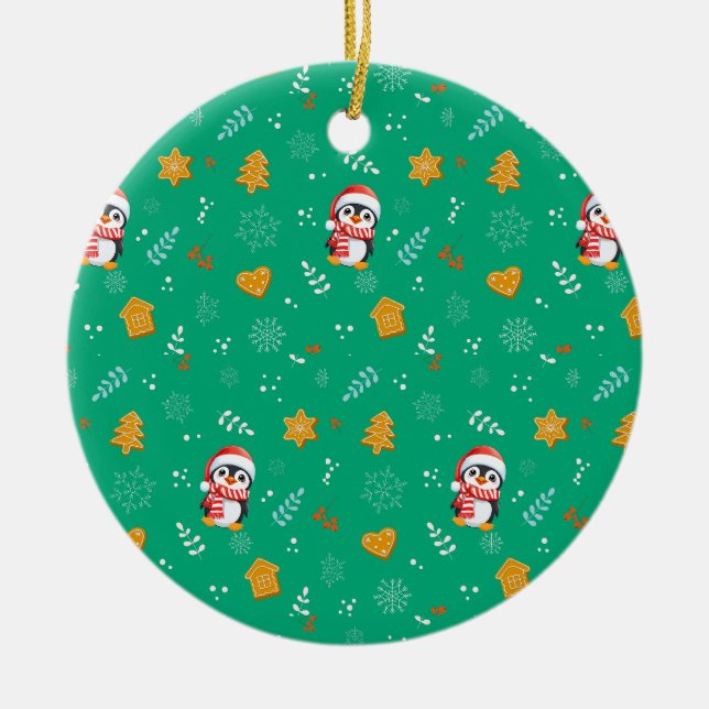 Décoration En Céramique Penguin Père Noël Joyeux Joyeux motif d'arbre de N (Devant)