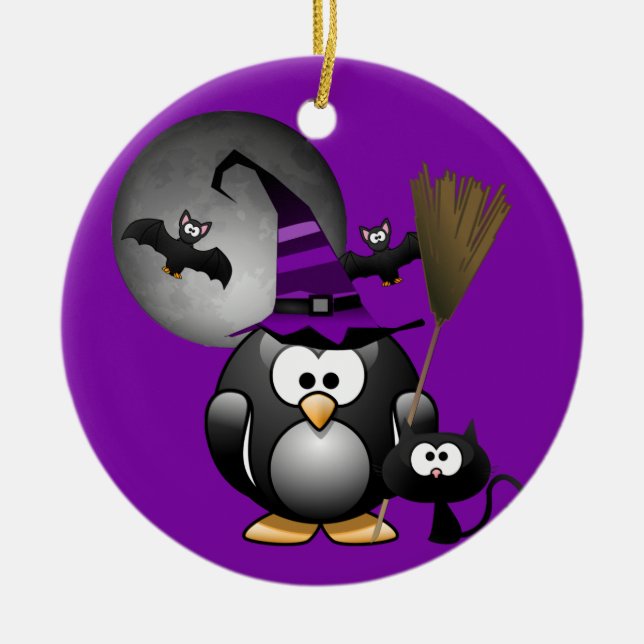 Décoration En Céramique  Penguin Witch Halloween (Devant)