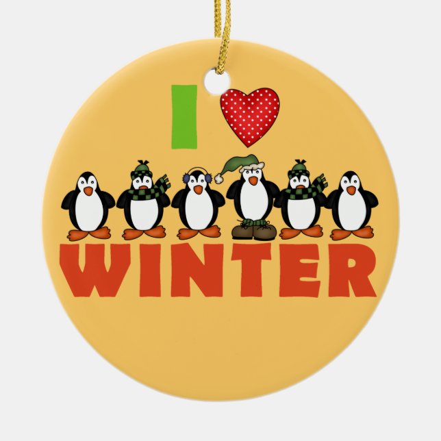 Décoration En Céramique Penguins I Love Winter Keepsaké Ornament (Devant)