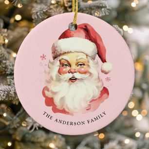 Décoration En Céramique Père Noël à l'aquarelle vintage rose pour Noël