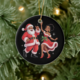 Décoration En Céramique Père Noël africain Mme Claus dansant Noël américai