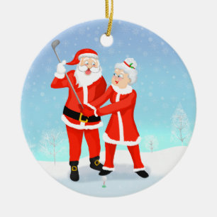 Décoration En Céramique Père Noël aidant Mme Claus à améliorer son swing d