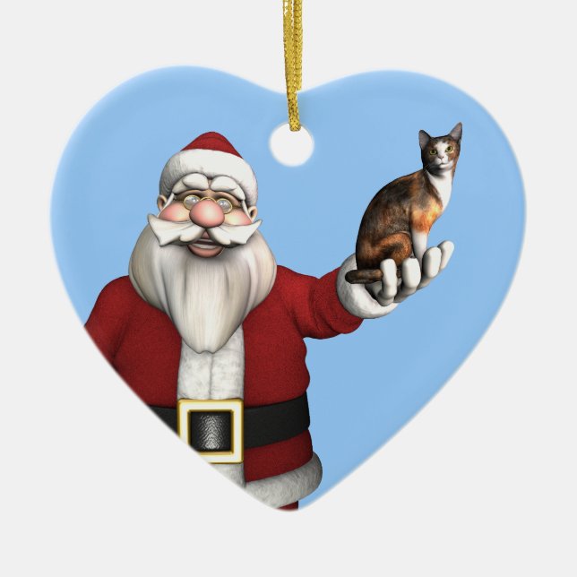 Décoration En Céramique Père Noël Avec Chat Calico (Devant)