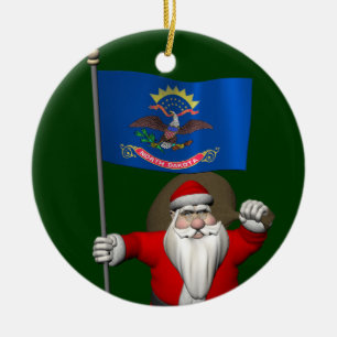 Décoration En Céramique Père Noël Avec Drapeau Du Dakota Du Nord