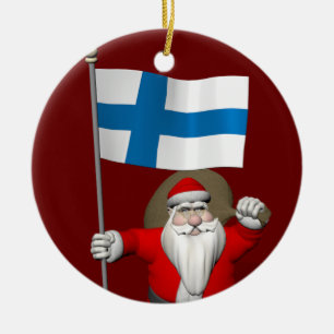 Décoration En Céramique Père Noël Avec L'Ensigne De Finlande Suomi