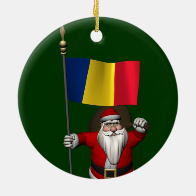 Décoration En Céramique Père Noël Avec L'Ensigne De Roumanie (Dos)