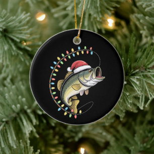 Décoration En Céramique Père Noël Bass Poisson Drôle Pêche Pêcheur