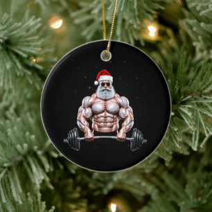 Décoration En Céramique Père Noël de Noël Bodybuilder Musculation Gymnase