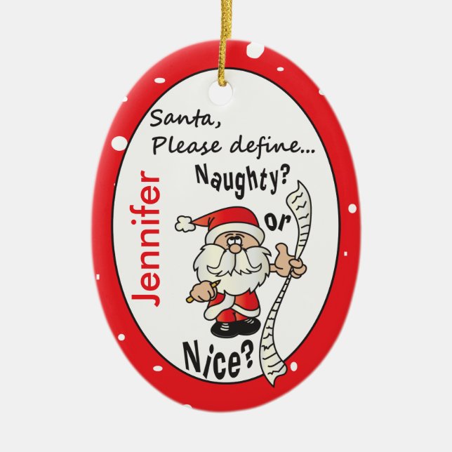 Décoration En Céramique Père Noël Définir Naughty ou Nice (Devant)