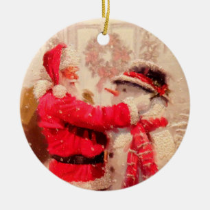Décoration En Céramique Père Noël et bonhomme de neige