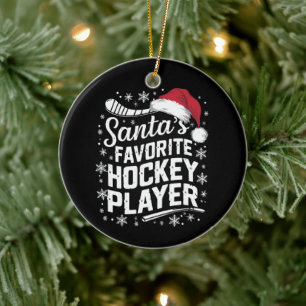 Décoration En Céramique Père Noël Joueur de hockey favori Pyjama Noël