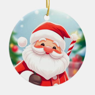 Décoration En Céramique Père Noël joyeux tenant une canne à sucre