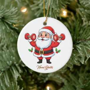Décoration En Céramique Père Noël levant des haltères – Noël drôle