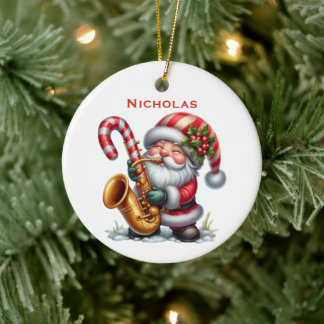 Décoration En Céramique Père Noël mignon personnalisé Gnome jouant du saxo