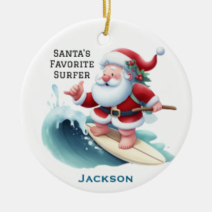Décoration En Céramique Père Noël mignon personnalisé, le favori du surfeu