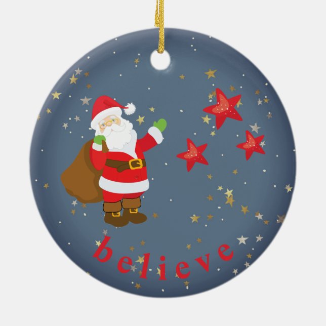 Décoration En Céramique Père Noël personnalisé avec étoiles CROIRE (Dos)