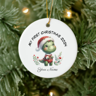 Décoration En Céramique Père Noël personnalisé Dinosaur premier Noël