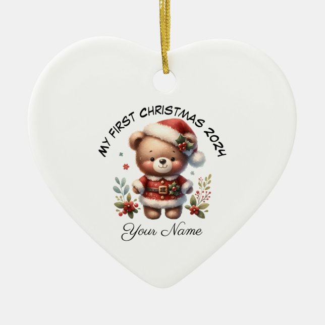 Décoration En Céramique Père Noël personnalisé Teddy Bear Premier Noël (Devant)