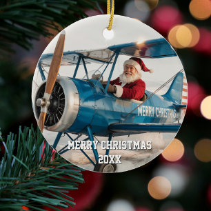Décoration En Céramique Père Noël Pilote vole avion drôle photo Noël