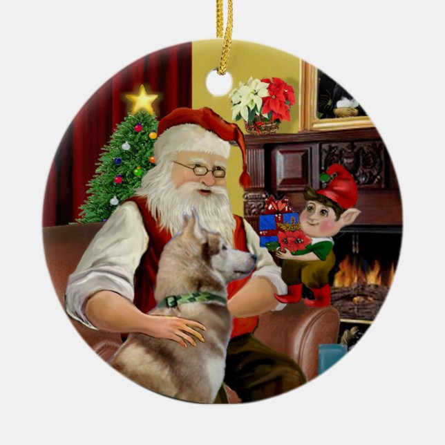 Décoration En Céramique Père Noël Red Siberian Husky (Devant)