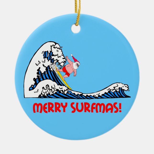 Décoration En Céramique père Noël surfant (Devant)