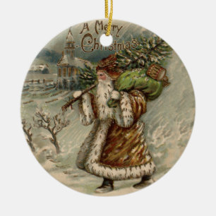Décoration En Céramique Père Noël victorien avec arbre de Noël