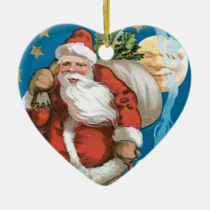 Décoration En Céramique Père Noël vintage avec Lune - coeur