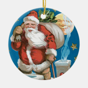 Décoration En Céramique Père Noël vintage avec Lune - ronde