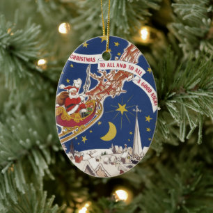 Décoration En Céramique Père Noël Vintage Avec Renne Volant