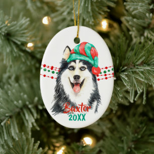 Décoration En Céramique Perles à cordes Sibériennes Husky Santa Hat