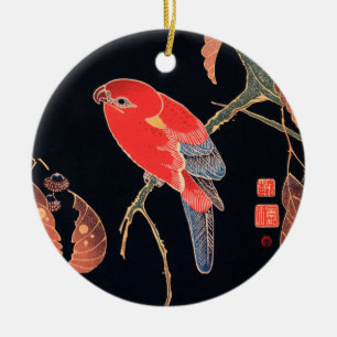 Décoration En Céramique Perroquet rouge sur la branche d'un arbre par Ito 
