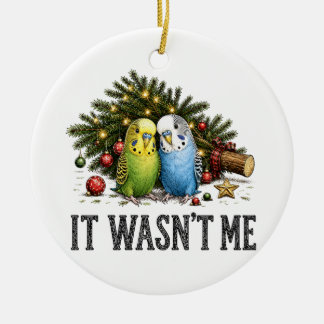 Décoration En Céramique Perruches drôles Noël C'était pas moi