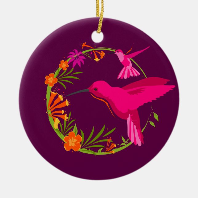 Décoration En Céramique Personalisé Hummingbirds rose violet (Devant)