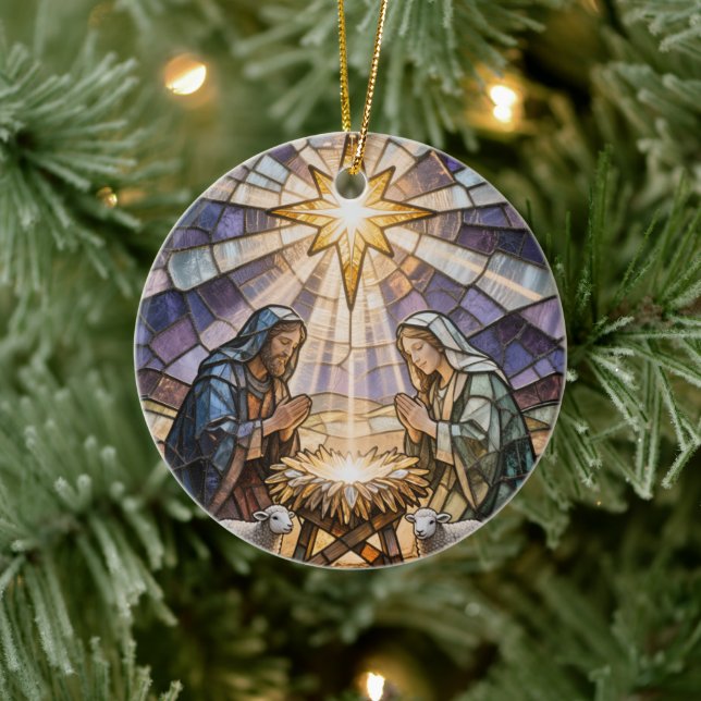 Décoration En Céramique Personalize Stained Glass Nativity Scene Christmas (Arbre)