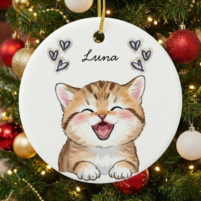 Décoration En Céramique Personalized Custom Cat Photo Name Keepsake (Créateur téléchargé)