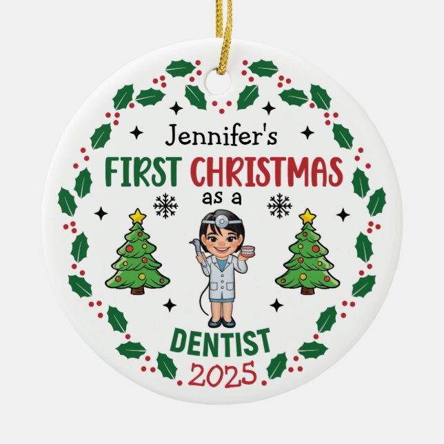 Décoration En Céramique Personalized Dentist First Christmas Tree Round (Devant)