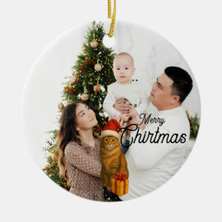 Décoration En Céramique Personalized Family Photo Ornament with Cat