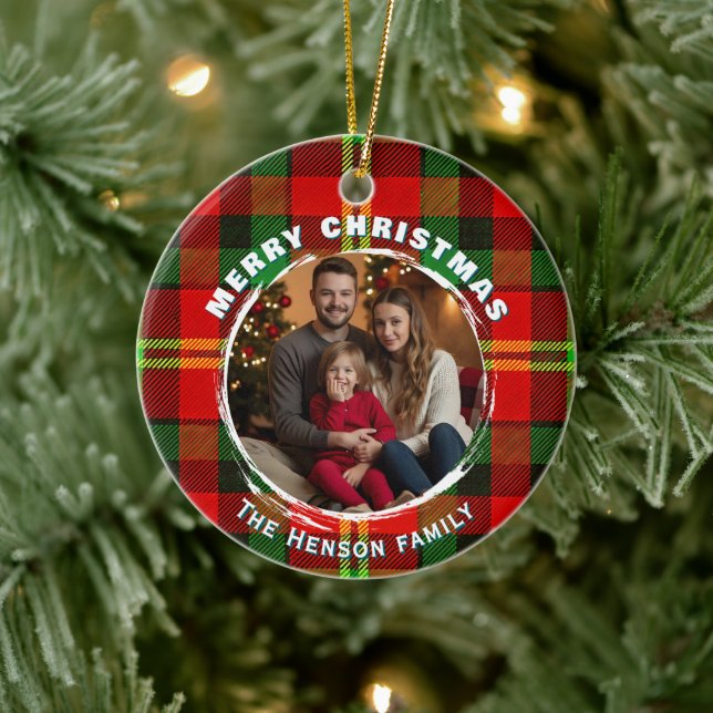 Décoration En Céramique Personalized Family Photo Plaid Pattern Christmas  (Arbre)
