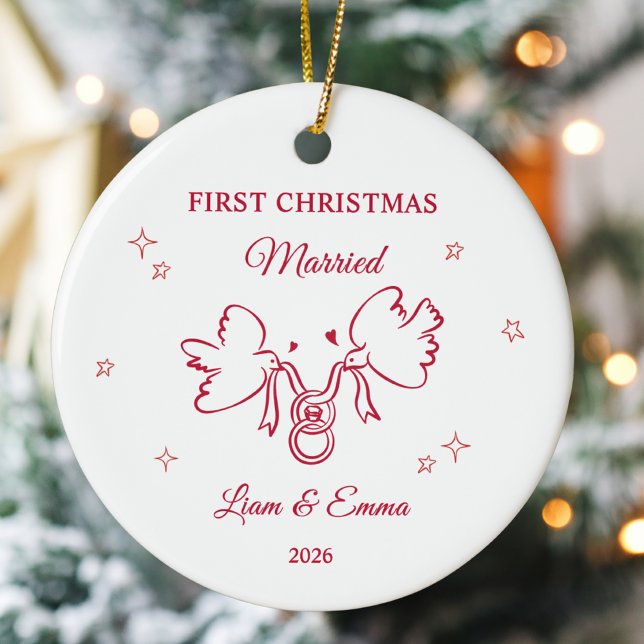 Décoration En Céramique Personalized First Christmas Married Dove (Créateur téléchargé)