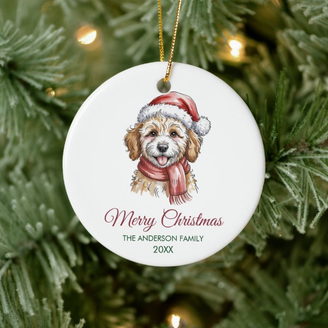 Décoration En Céramique Personalized Goldendoodle Dog Santa Hat Christmas  (Arbre)