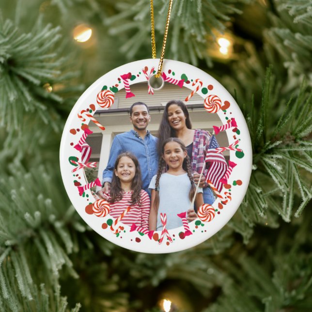 Décoration En Céramique Personalized Holiday Candy Border Photo (Arbre)
