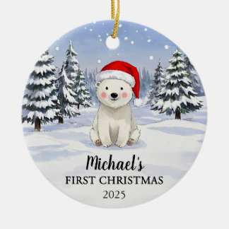 Décoration En Céramique Personalized Polar Bear Baby Christmas Ornament