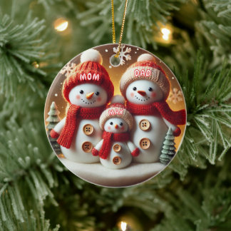 Décoration En Céramique Personalized Snowman Family Ornament