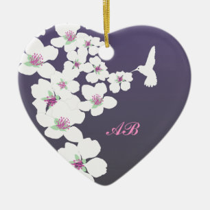Décoration En Céramique Personnalisable : Colibri et fleur sur le pourpre