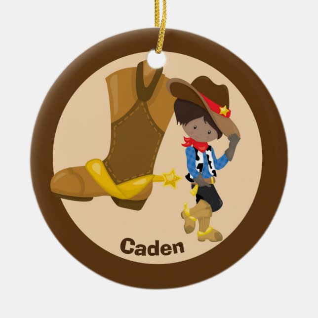 Décoration En Céramique Personnalisé Cowboy Enfant Hispanique ou Africain  (Devant)