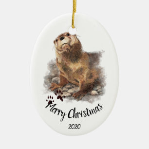 Décoration En Céramique Personnalisé Dat Noël Aquarelle Otter Animal