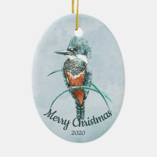 Décoration En Céramique Personnalisé Date Noël Aquarelle Kingfisher Bird