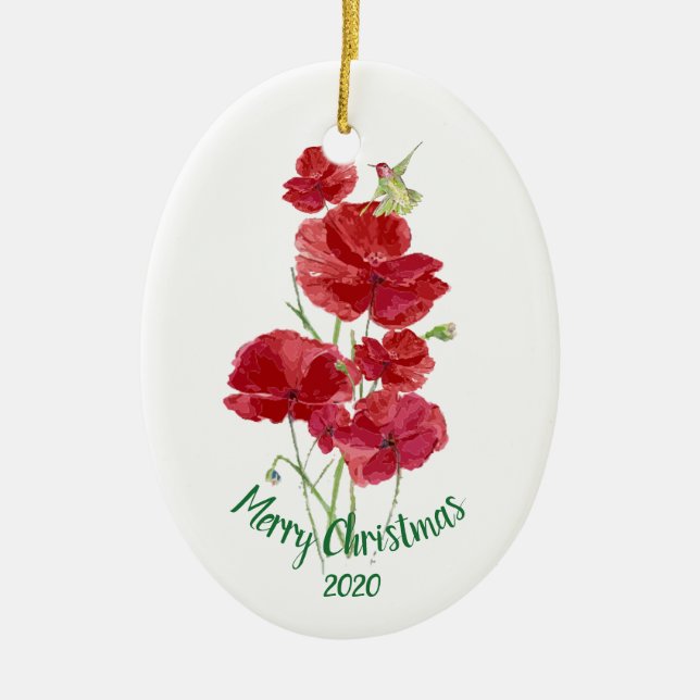 Décoration En Céramique Personnalisé Daté Noël Hummingbird Red Poppies (Devant)