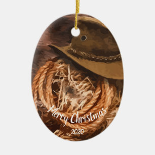 Décoration En Céramique Personnalisé Date Noël Western Cowboy Casquette La