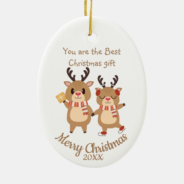 Décoration En Céramique Personnalisé Dé Noël mignon Reindeers Amis Cer (Dos)